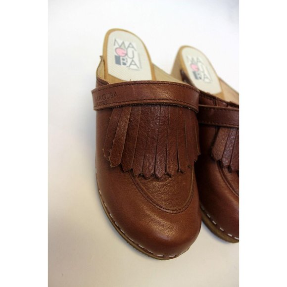 Maguba Chicago Brown Leather Clogs -EU 37/US 6.5 - Picture 2 of 6
